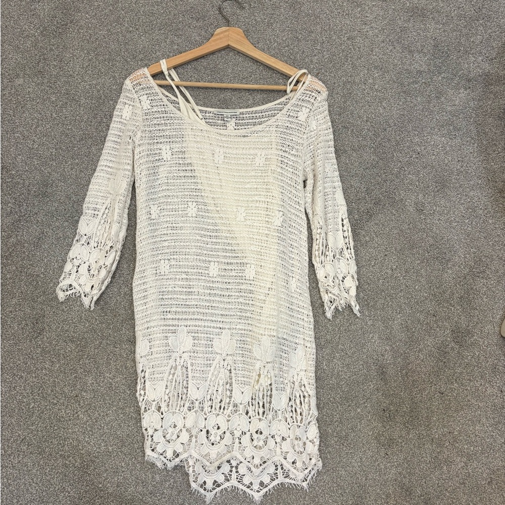 Crochet Lace Bikini Cover-Up with slip Tunic in Ivory